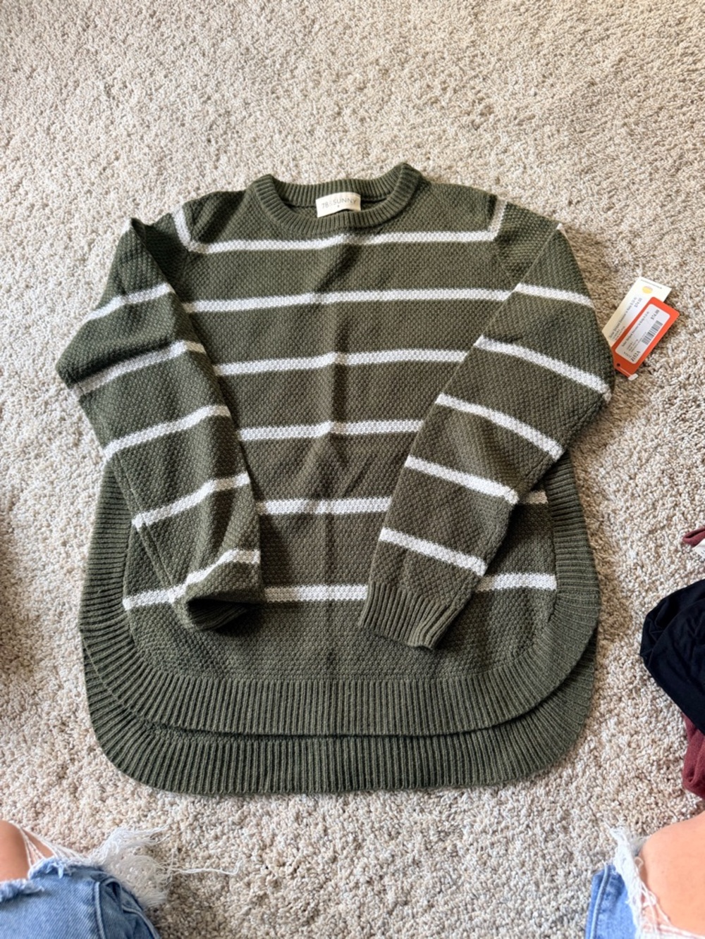 Striped Olive Crew Neck Sweater - Women's